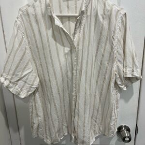 Uniqlo Cream and Tan Striped Casual Shirt